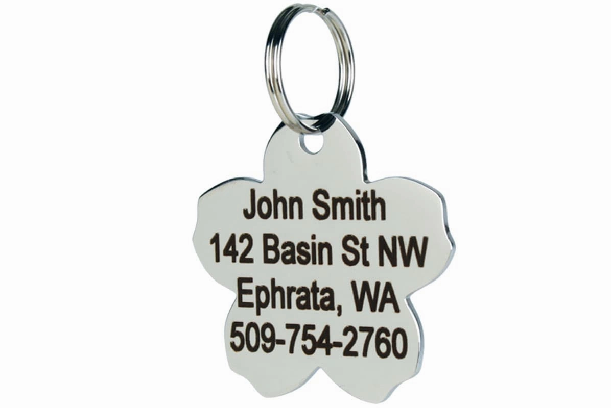 Flower Pet ID Tag in Stainless Steel