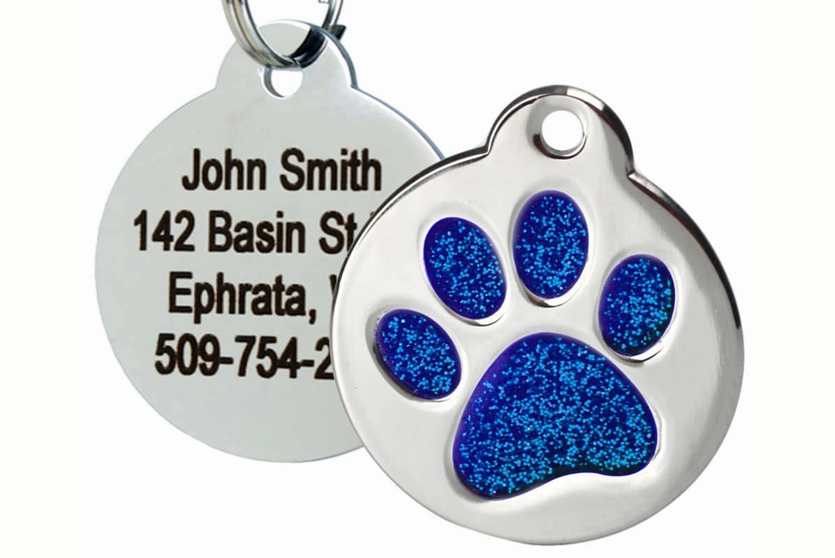 Glitter Paw Print Pet ID Tags in Stainless Steel
