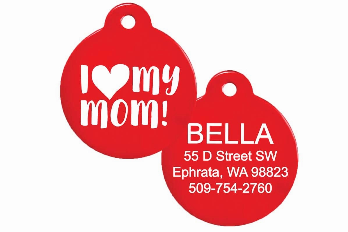 I Love My Mom Pet ID Tag with Silencer