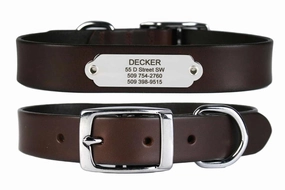 Leather Dog Collar with Stainless Steel Rivet-On Nameplate