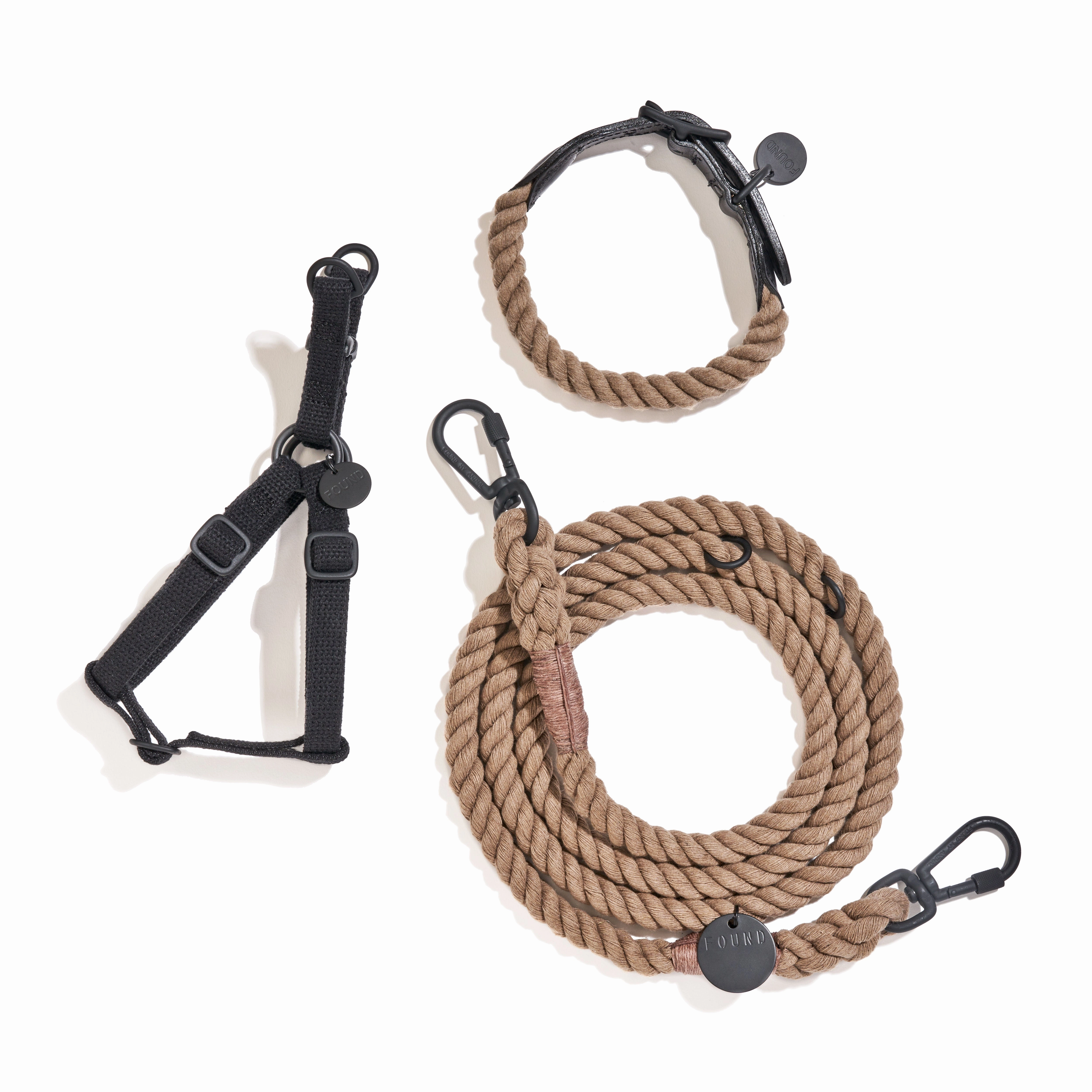 New! Matte Black/Natural Rope Dog Leash, Adjustable & Handcrafted - Found My Animal