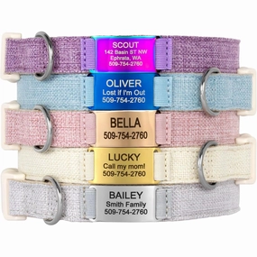 Personalized Cotton Hemp Dog Collar with Custom Engraved Nameplate