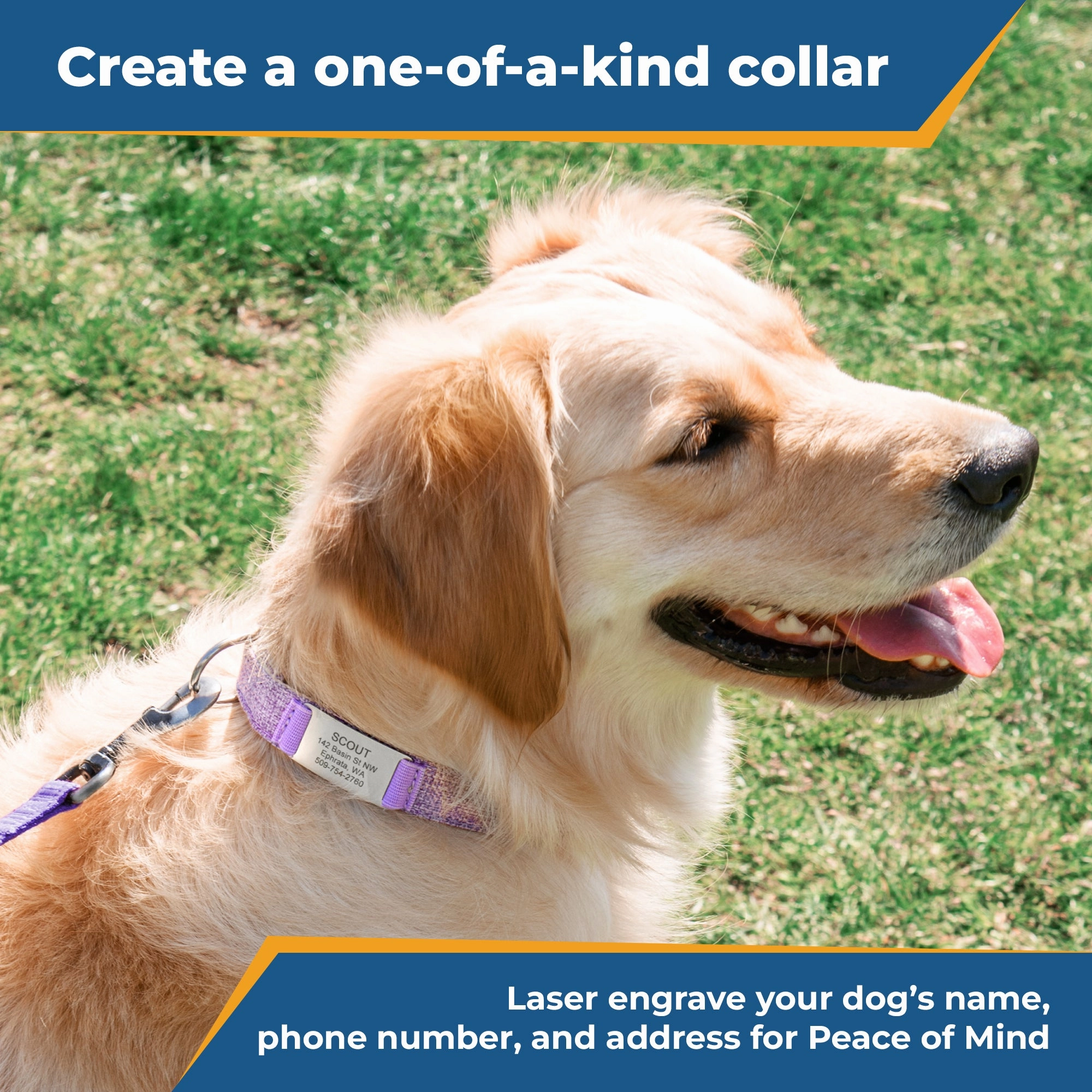 Personalized Cotton Hemp Dog Collar with Custom Engraved Nameplate