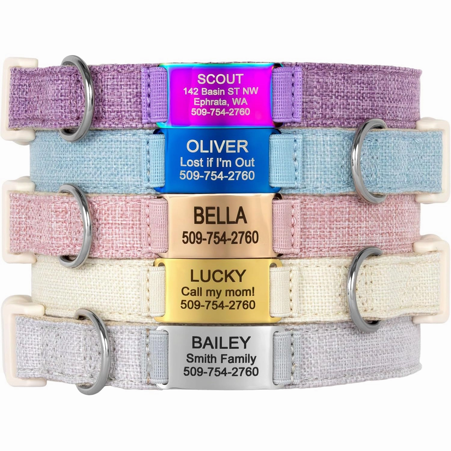 Personalized Cotton Hemp Dog Collar with Custom Engraved Nameplate