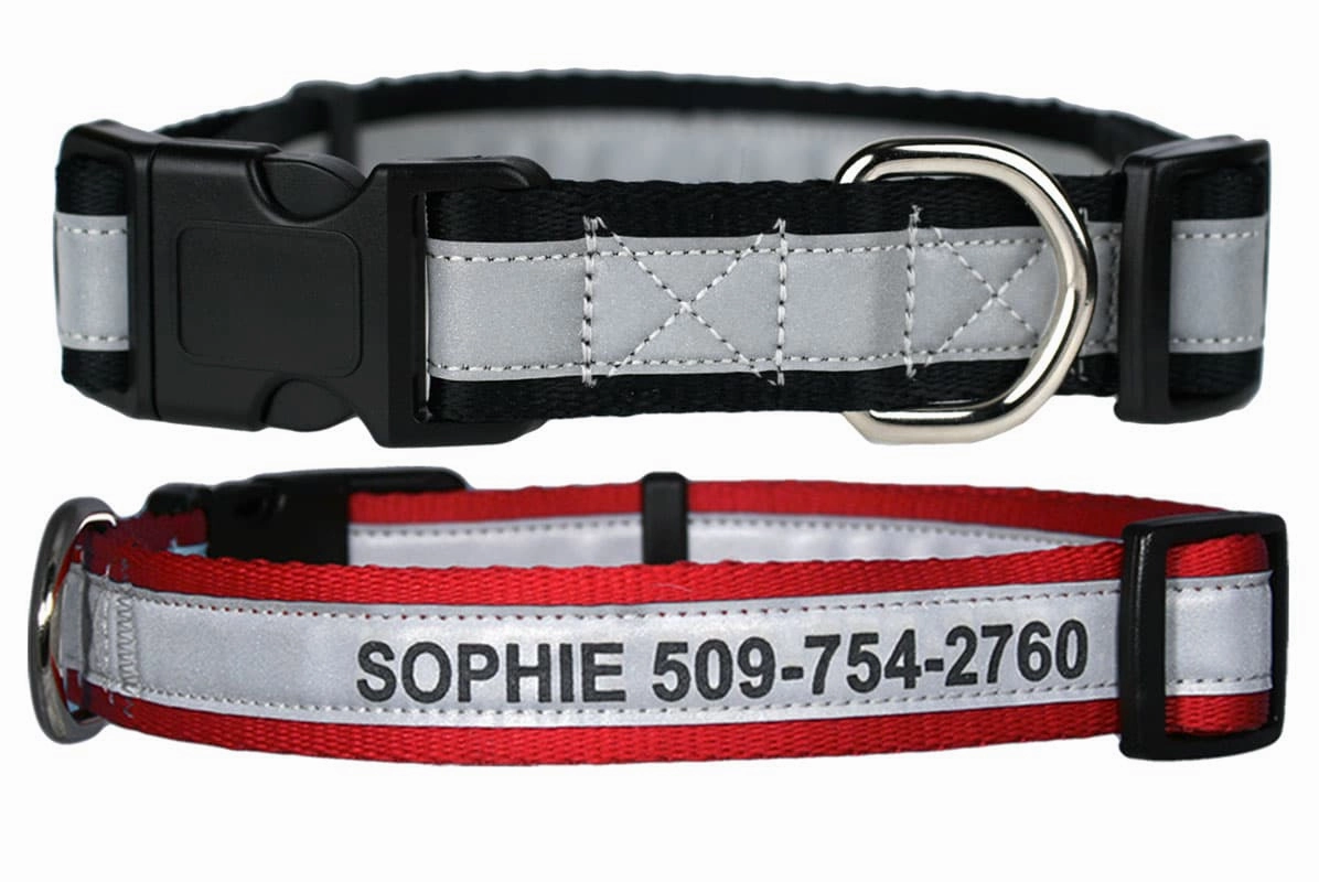 Personalized Engraved Reflective Dog Collar with Quick Release Buckle
