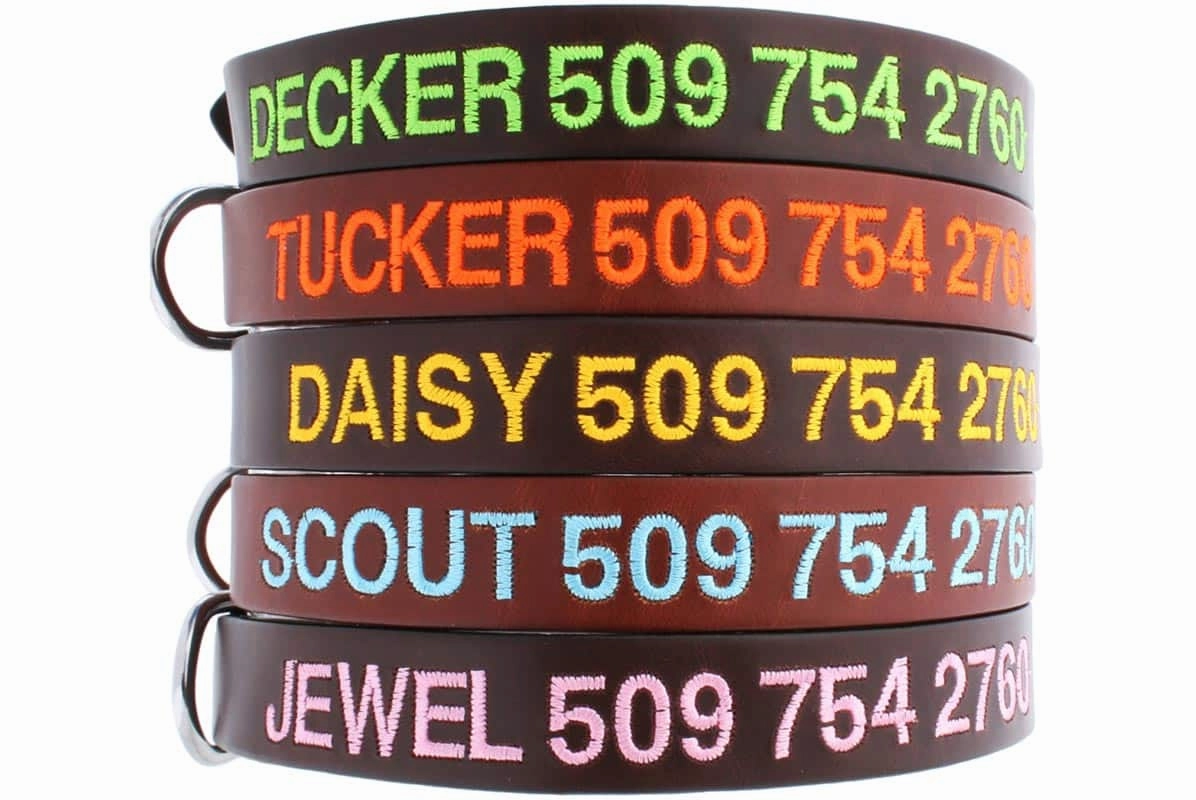 Personalized Leather Dog Collar Embroidered