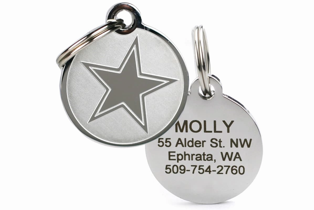 Pet ID Tag with Star in Stainless Steel