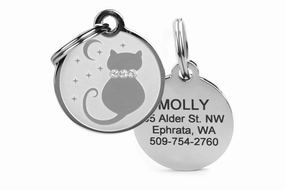 Starry Moon Crystal Cat ID Tag in Stainless Steel